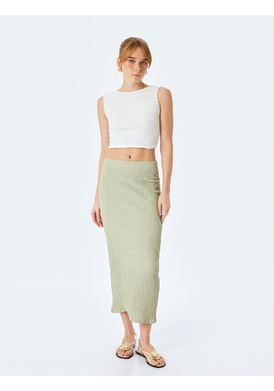 Koton Slim Fit Dokulu Drape Detaylı Yüksek Bel Kalem Etek Yeşil 5sak10002uk Yeşil