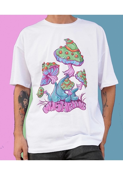Startmore Mushroom Oversize Tişört Beyaz