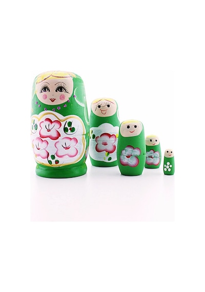 Sevgiliye Hediye Ahşap Tombul İç İçe Matruşka Bebek Yeşil Set 5li Büyük Boy