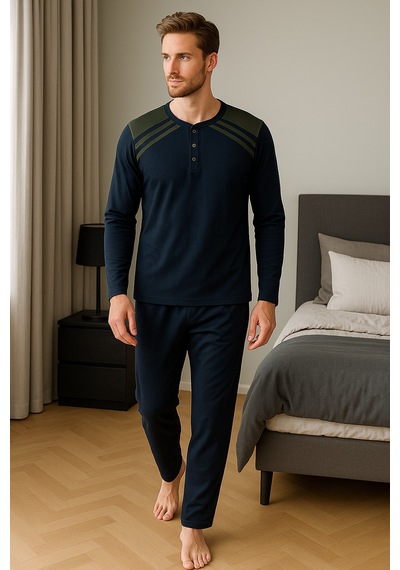 Mutlu City Erkek İnterlok Rahat Kalıp Sıfır Yaka Pamuk Pijama Takımı 6772 Lacivert-haki Mutlu City Erkek İnterlok Rahat Kalıp Sıfır Yaka Pamuk Pijama Takımı 6772 Lacivert-haki