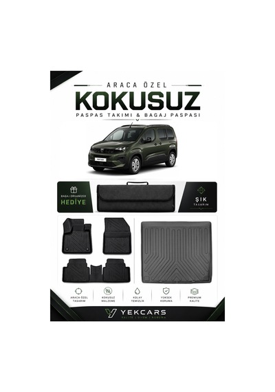Peugeot Rifter 2020 Model Aracınıza Özel 4d Karbonlu Kauçuk Paspas Takımı Ve Bagaj Havuzu