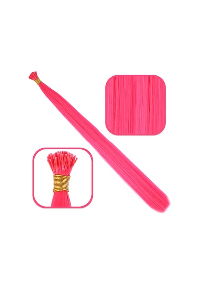Fiber Sentetik Boncuk Kaynaklık Renkli Saç - Koyu Pembe - 100 Adet
