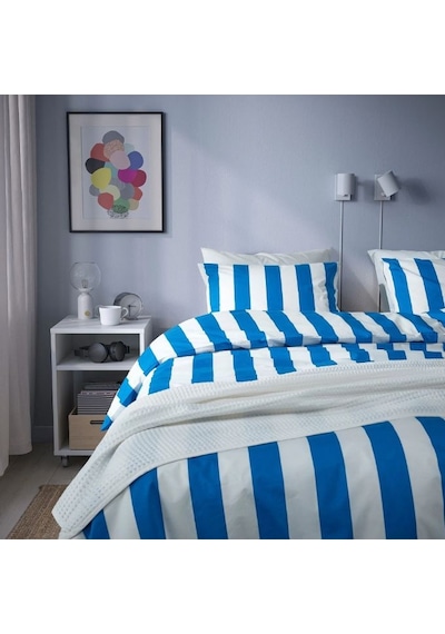 Ikea Slanhöstmal Tek Kişilik Nevresim Takımı 150 X 200 Cm Beyaz - Lacivert