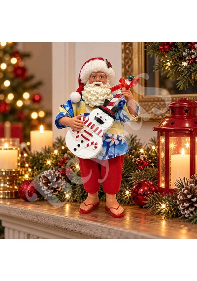 Havai Gömlekli Gitarlı Noel Baba Dekoru 28 Cm