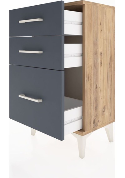 Arges Komodin 3 Çekmeceli 44x30x80 Çam-antrasit Atlas Çam