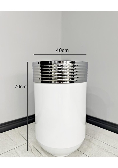 Elegant Dekoratif Krom Darbuka Parlak Beyaz Saksı 70cm