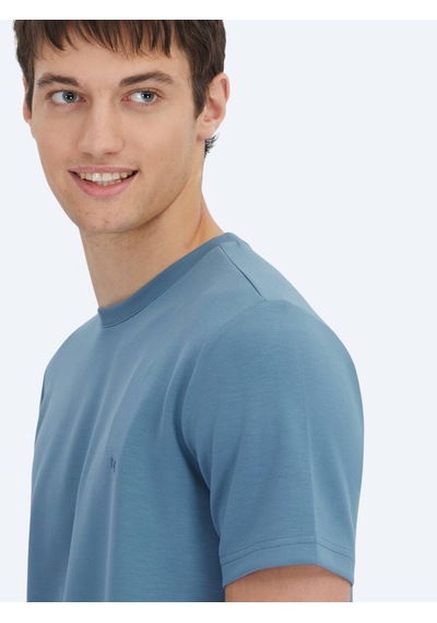 Kip İndigo Düz Bisiklet Yaka T-shirt İndigo