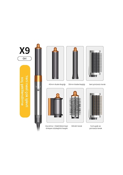 Jhy Hair Styler X9 Saç Şekillendirme Seti Gri