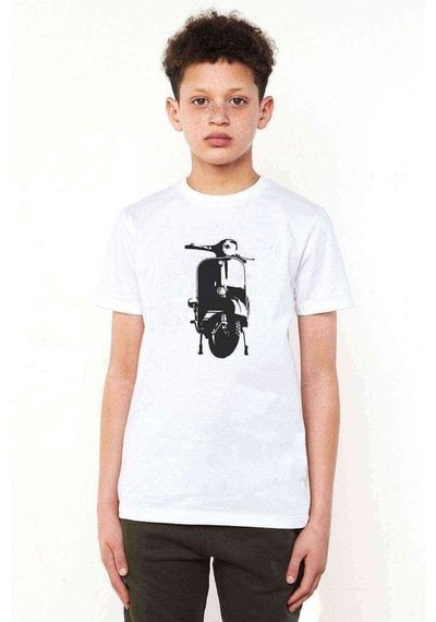Tshirthane Motosiklet Scotter Motorsiklet Baskılı Unisex Çocuk Beyaz T-Shir