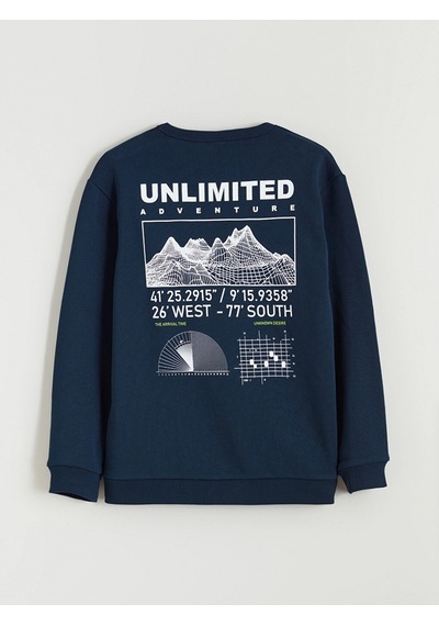 LC Waikiki Lcw Kids Lacivert Baskılı Erkek Çocuk Kalın Sweatshirt New Navy