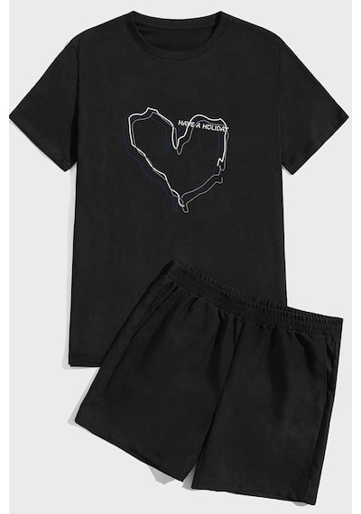 Uyguntarz Holiday Baskı Unisex Şort Takım Siyah