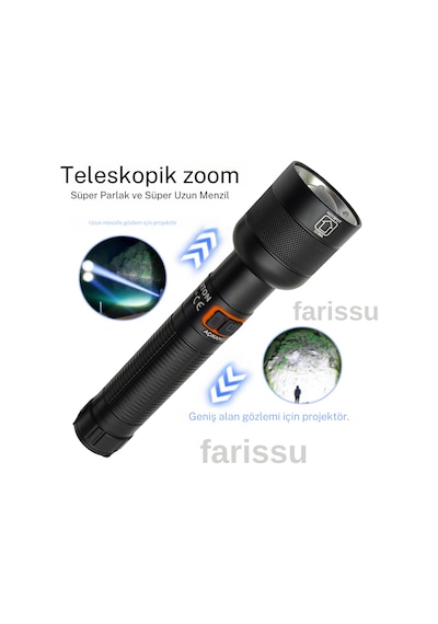 Everton Rt-063 A Beyaz Lazer Taktik El Feneri - 30w 2000 Lümen Profesyonel Aydınlatma Siyah