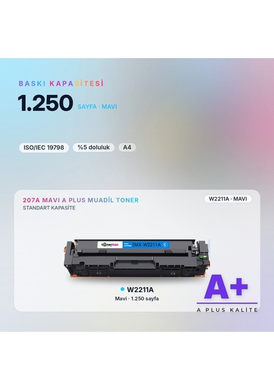 Hp 207a W2211a Mavi Uyumlu Toner A Plus / Color Laserjet Pro M255 / M282 / M283