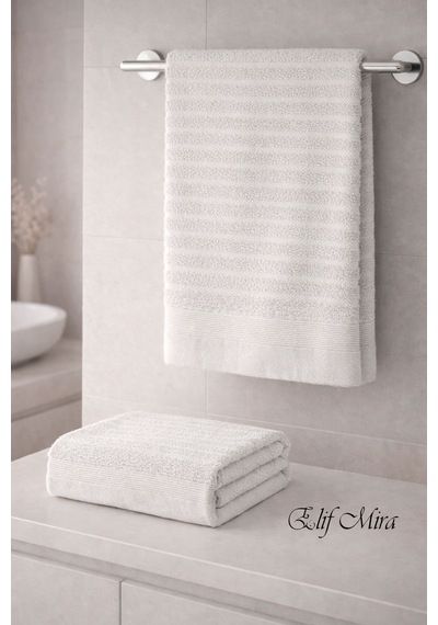 2 Parça Banyo Havlusu Seti Pamuklu Şeyma 70x140 + 50x85 Cm Krem