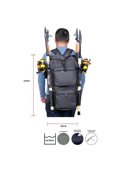 Wolfish Balıkçı Sırt Çantası Siyah 4 Olta Kapasiteli