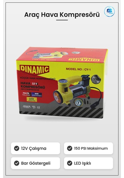 Araç Kompresörü 12v 150 Psı Bar Göstergeli Led Işıklı Taşınabilir