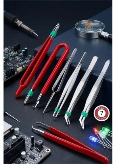 7 Li Profesyonel Hassas Cımbız Seti - Antistatik Çelik, Elektronik Tamir & Hobi Kiti
