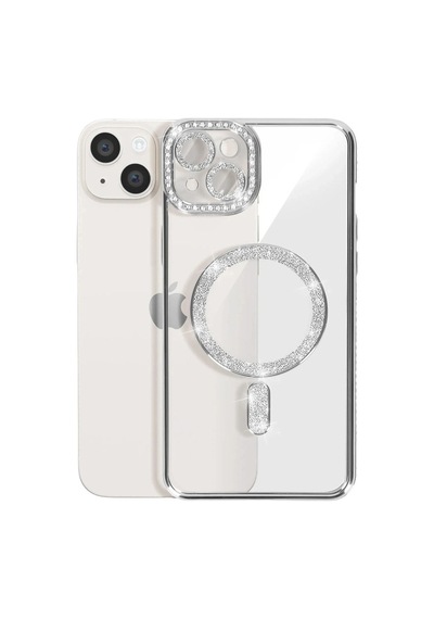 Apple İphone Uyumlu 15 Kılıf Joke Simli Magneticsafe Kılıf - Gümüş Çok Renkli