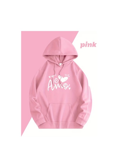 Nevermind Te Amo Çift Hoodie Oversize Unisex Sevgili Kombin Sweatshirt Pembe