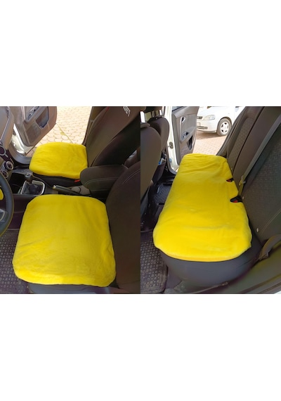 Yumuşak Tüylü Peluş Serme Oto Koltuk Koruyucu Minder Koltuk Kılıfı Ön Arka Sarı 11