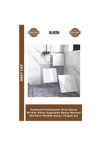 Premium Fonksiyonel Ürün Duvar Sticker Kolay Uygulama Beyaz Mermer 30x30cm Mutfak Banyo Tezgah Şık