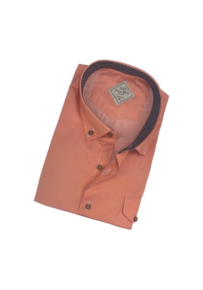 Pamuklu Uzun Kollu Erkek Gömlek Slim Fit Kalıp -9792 Nar Çiçeği Narçiçeği