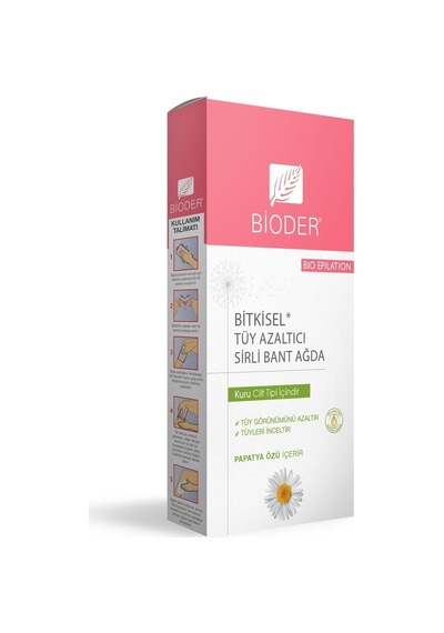 Bioder Papatya Özlü Kuru Ciltler için Bitkisel Tüy Azaltıcı Sirli Bant Ağda 12'li