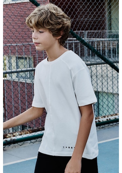 Tommylife Ekru Pamuklu Yumuşak Dokulu Oversize Basic Erkek Çocuk T-shirt - 11297 Ekru