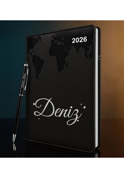 Bk Gift Kişiye Özel İsimli Termo Sert Kapak 2026 Siyah Ajanda & Kalem -3, Öğretmenler Günü Hediyesi, Yeni İş Hediyesi 35336 Bk Gift Renkli