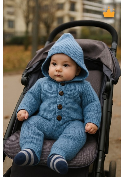 Babyhola Triko İçi Velsoft Kışlık Kalın Kız Erkek Bebek Tulum Gül Kurusu 2809 İndigo