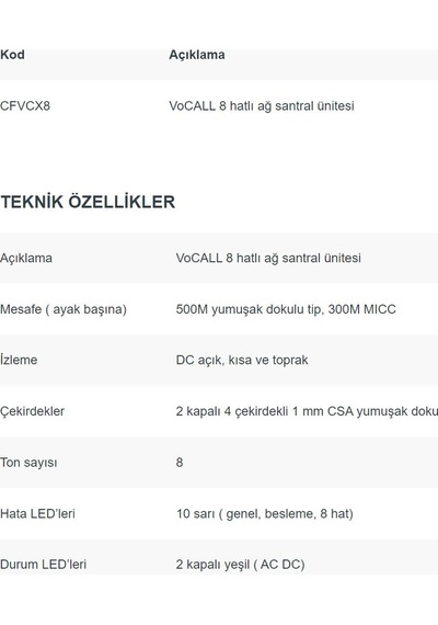 Eaton CFVCX8 VoCALL 8 Acil Durum Haberleşme Ağı Santral Ünitesi