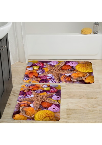 Rovigo Home Baskılı Kaymaz Taban 2 Li Banyo Paspas Takım Rvg5030-100X60-60X50 Çok Renkli