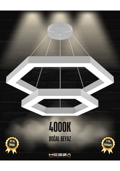 Hexagon Piramit Gri Kasa,doğal Beyaz Işık Modern Sarkıt Led Avize GRİ RENK