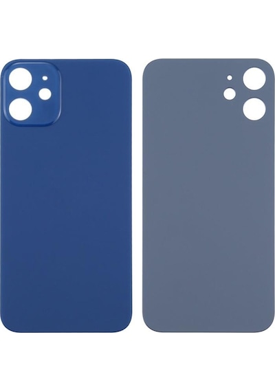 Apple Uyumlu iPhone 12 Mini Logolu Arka Pil Batarya Kapağı - Lens Hariç Mavi