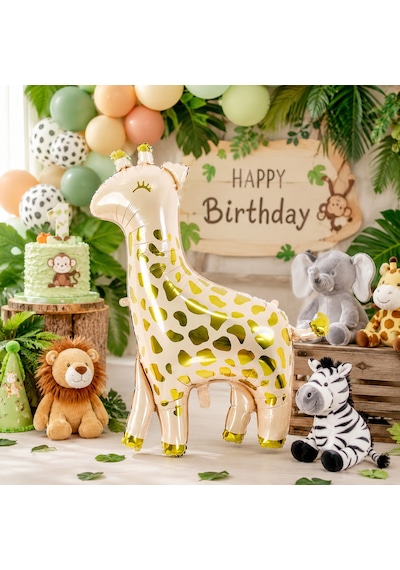 Baby Zürafa Folyo Balon 34 İnç Doğum Günü Baby Shower Parti Süsü Çok Renkli