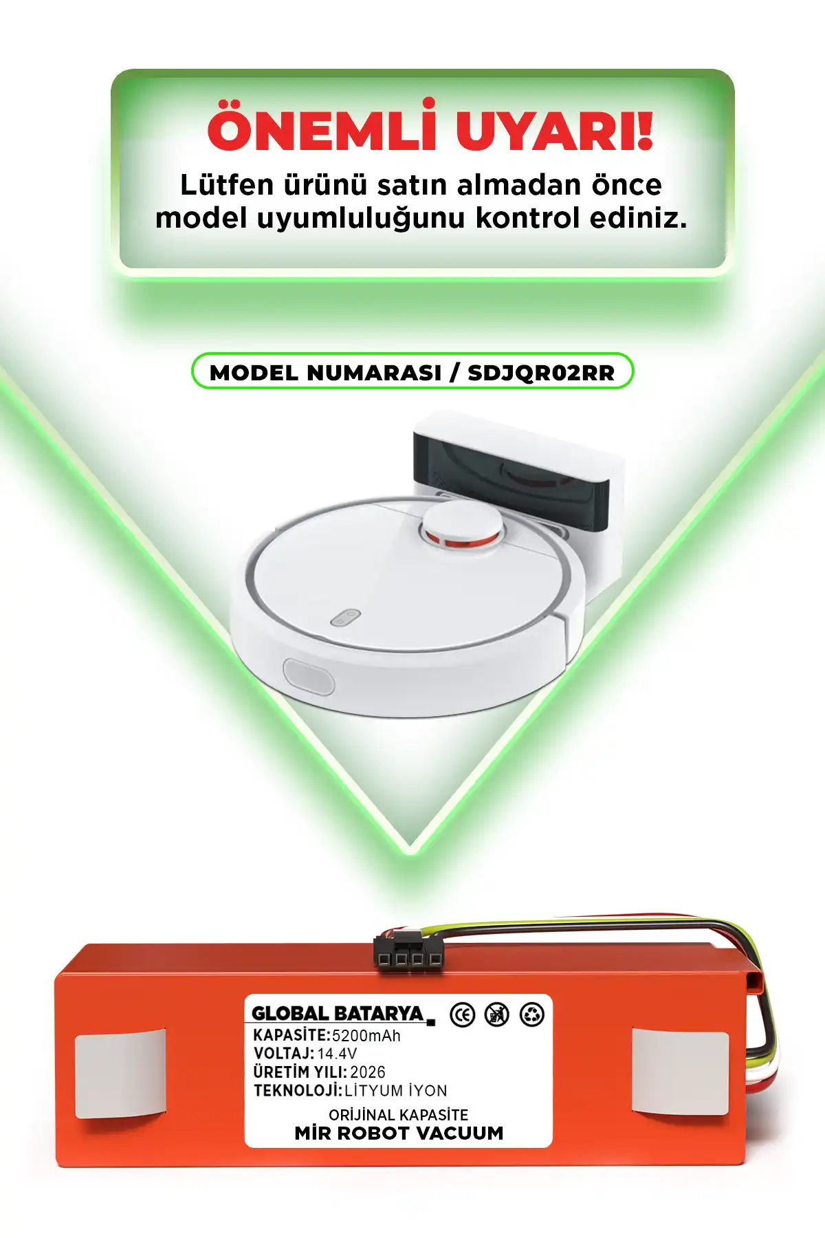 Xiaomi Mi Robot Vacuum Akıllı Süpürge Bataryası 14.4v 5200mah Model : Sdjqr02rr