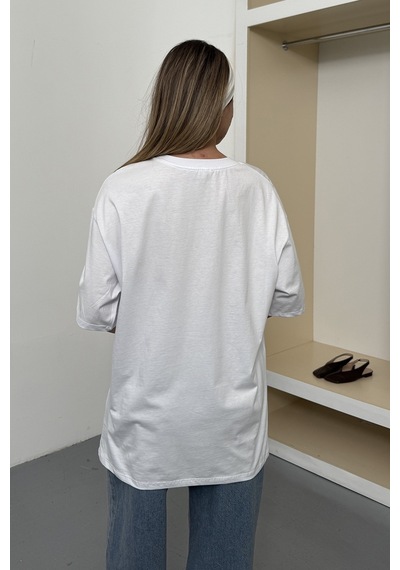 Giysa Kadın Filkete Aksesuarlı Pamuklu T-shirt Beyaz - 26y 26508