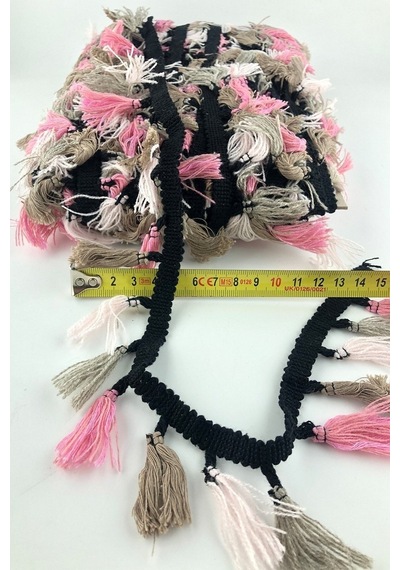 FdayAksesuar Pembe Bej Krem Pamuklu Saçak Püskül En 4 Cm 1 Metre FRDY15600