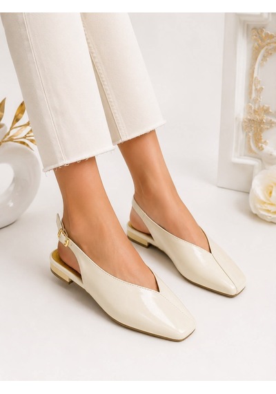 Dabab Shoes Lıvora Kadın Krem Kare Burun Tokalı Düz Taban Slingback Casual Babet Ayakkabı