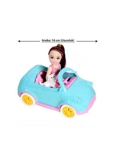 Mini Arabalı Mira Bebek 16cm Arabalı Köpekli Sevimli Bebek Figürlü Eğlenceli Oyuncak Seti