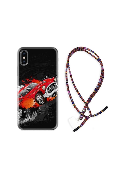 Apple Uyumlu iPhone XS Max Kılıf Rasta Boyun Askılı Fire Car 1606