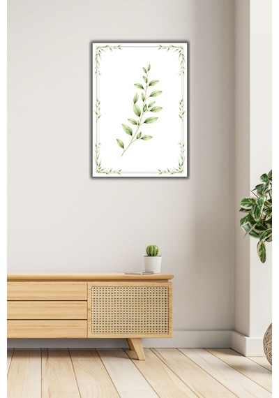 İllüstratif Dekoratif Çerçeve, Yeşil Yaprak Desenli, Modern Tasarım