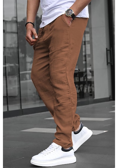 Madmext Kahverengi Müslin Kumaş Erkek Basic Pantolon 6507-kahverengi Kahverengi