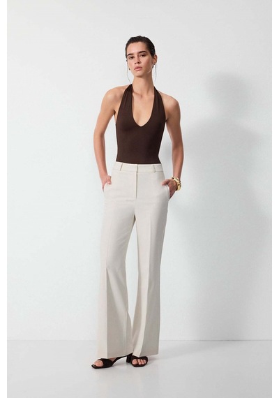 Vatkalı Derin V Yaka Bodysuit-16647 Kahverengi