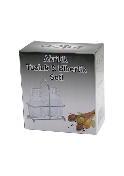 2 Pcs Şeffaf Kapak Akrilik Tuzluk - Biberlik - Baharatlık Metal Standlı Kare - Bombeli 5047 Çok Renkli
