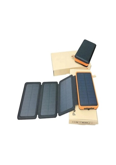 Powerbank Güneş Enerjili 20000 Mah 6 Led Işık Powerbank Siyah
