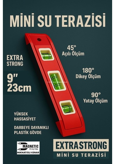 Proalet Mini Su Terazisi, 23 Cm, Mıknatıslı, Kompakt Su Terazisi,