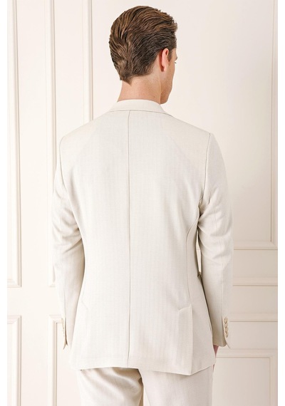 Efor Comfort Fit Çift Yırtmaç Balıksırtı Dokuma Pamuk Casual Bej Ceket C 672 Bej