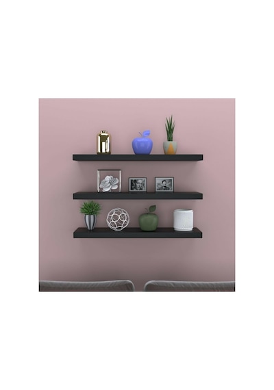 Modern Duvar Rafı 3 Lü Set Gizli Raf 50-50-50 Siyah Diğer