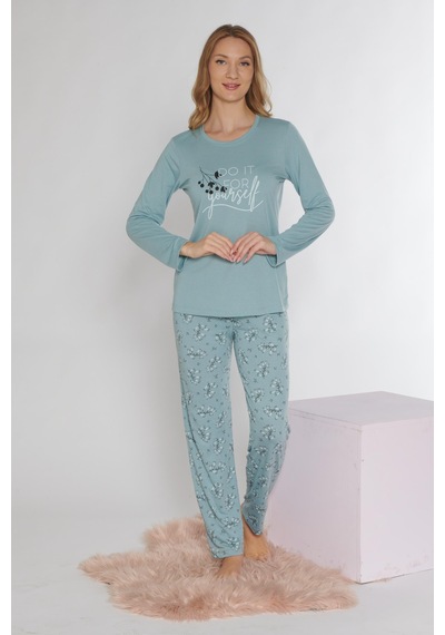 Uzun Kol Pijama Takımı Viskon Alperi 790-37 Mint